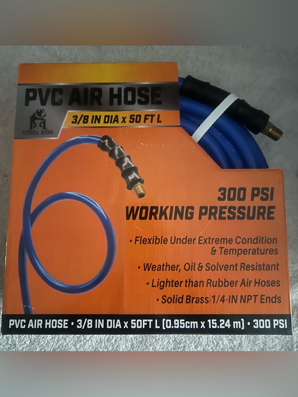 Blue PVC Air Hose - 3/8in x 50ft, 300 PSI